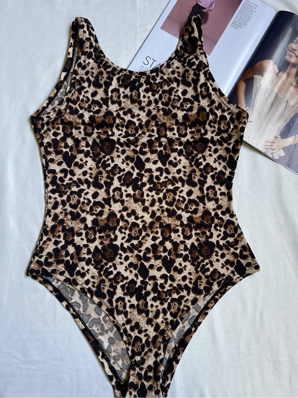 3/25$Leopard Print Scoop Neck Bodysuit - Brown